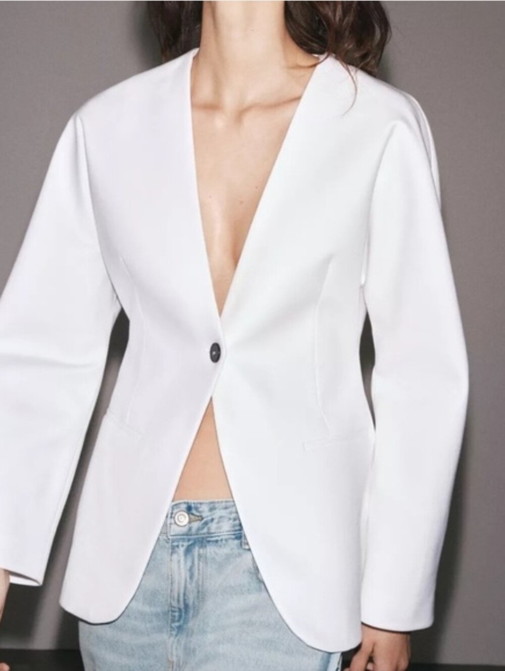 Sz XS Zara ZW COLLECTION FITTED BLAZER OYSTER-WHITE New 3237/303